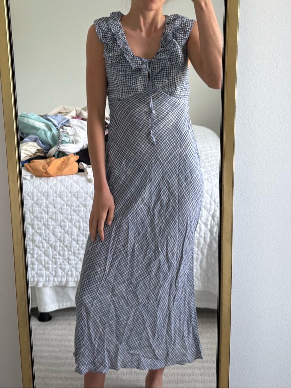 Ciao Lucia Navy Gingham Ruffle Maxi Dress